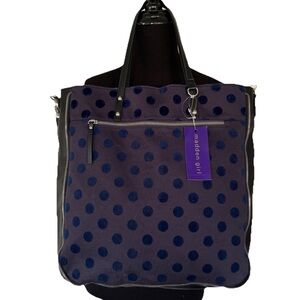 Madden Girl Polka Dot Tote Bag Faux Leather Velvet Circles Crossbody Navy